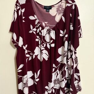 Liz Claiborne Burgundy and White Floral Blouse